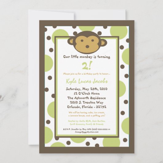 5x7 Modern Mod Monkey Birthday Party nodigt uit Kaart (Voorkant)