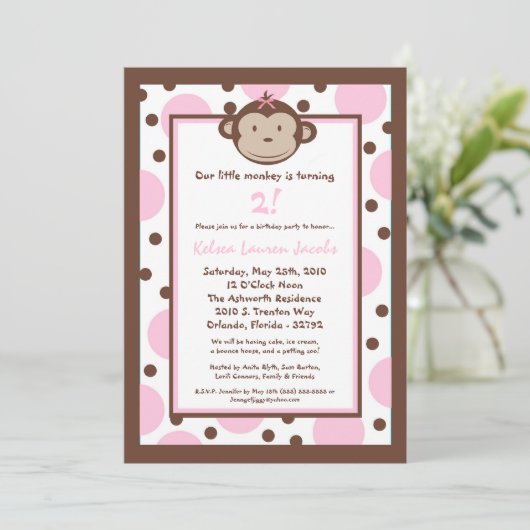 5x7 Modern Mod Monkey Birthday Party nodigt uit Kaart (Staand voorkant)