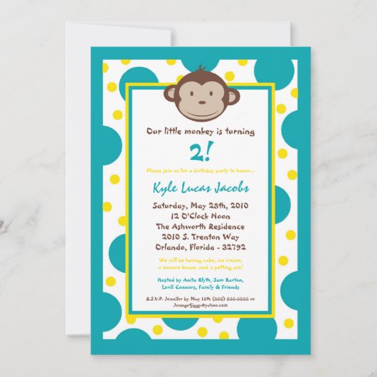 5x7 Modern Mod Monkey Birthday Party nodigt uit Kaart (Voorkant)