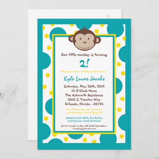 5x7 Modern Mod Monkey Birthday Party nodigt uit Kaart (Voorkant / Achterkant)