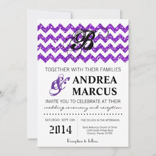 5x7 Modern Purp Glitter Chevron Weddenschap Kaart (Voorkant)