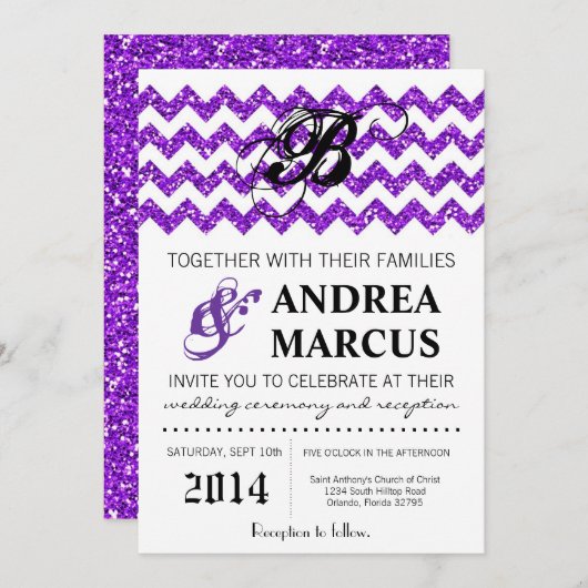 5x7 Modern Purp Glitter Chevron Weddenschap Kaart (Voorkant / Achterkant)