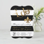 5x7 Modern Streep Fleur De Leis Trouw Uitnodiging (Staand voorkant)