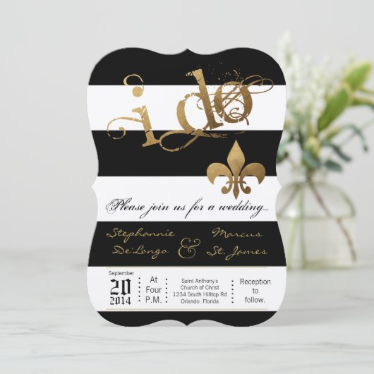 5x7 Moderne Grille Fleur De Leis Faire-part de mar (Debout devant)