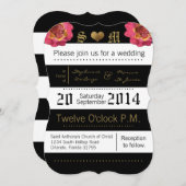 5x7 moderne streep zwart bloemenbruiloft uitnodigi kaart (Voorkant / Achterkant)