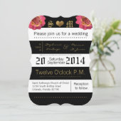 5x7 moderne streep zwart bloemenbruiloft uitnodigi kaart (Staand voorkant)