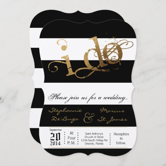 5x7 moderne streep zwart wit bruiloft uitnodiging (Voorkant / Achterkant)