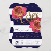 5x7 Moderne Stripe Marine Faire-part de mariage fl (Devant / Derrière)