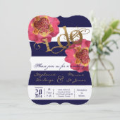 5x7 Moderne Stripe Marine Faire-part de mariage fl (Debout devant)