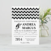 5x7 moderne zwarte glitter chevron bruiloft uitnod kaart (Staand voorkant)