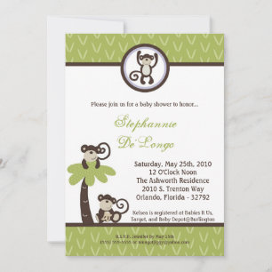 5x7 Monkey Time Zoo Animal Baby shower Invitation