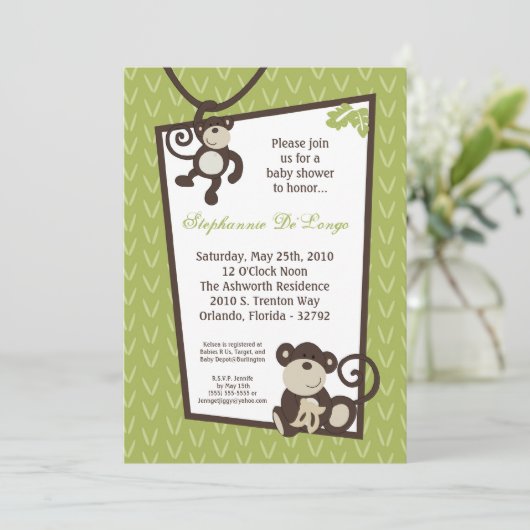 5x7 Monkey Time Zoo Animal Baby shower Invitation (Debout devant)