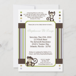 5x7 Monkey Time Zoo Animal Baby shower Invitation