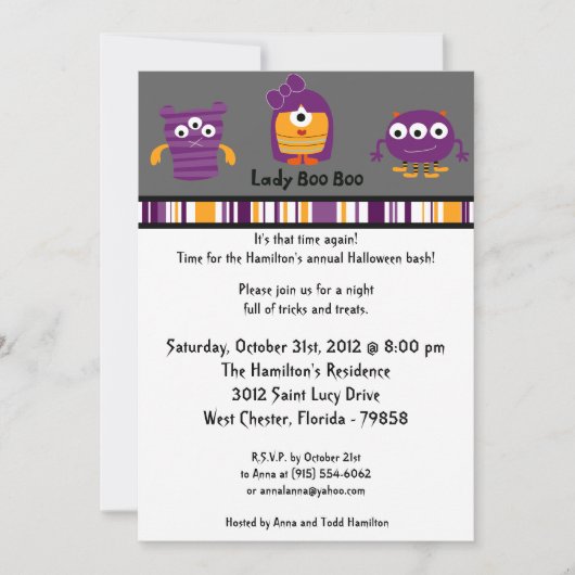 5x7 Monster Bash Halloween Party Invitation (Devant)