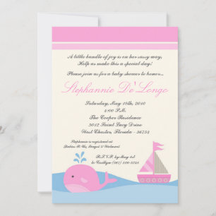 5x7 Naut Sail Boat Whale Baby shower Invitation