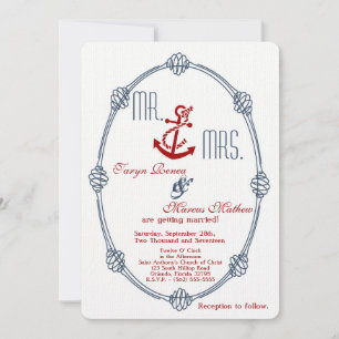 5x7 Nautical Knot Anchor Wedding Invitation Kaart