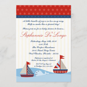 5x7 Nautical Sail Boat Whal Baby shower Invitation Kaart