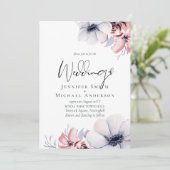 5x7 Navy Blauwe Koraal Bloemrijke Script Trouwset (Staand voorkant)