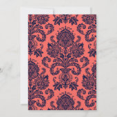 5x7 Navy Blue Coral Damask Lace Wedding Invitation Kaart (Achterkant)