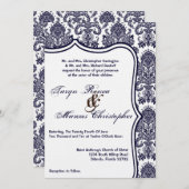 5x7 Navy Blue Damask Lace Faire-part de mariage (Devant / Derrière)