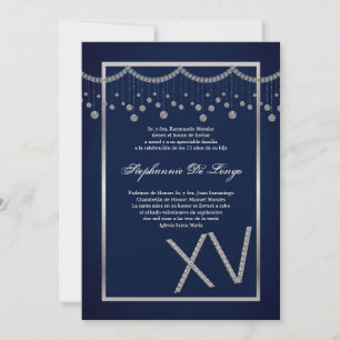 5x7 Navy Diamond Quinceanera Verjaardag Uitnodigin Kaart