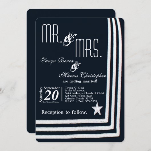 5x7 Navy Zomer Jurk Blues Bruiloft Uitnodiging (Voorkant / Achterkant)