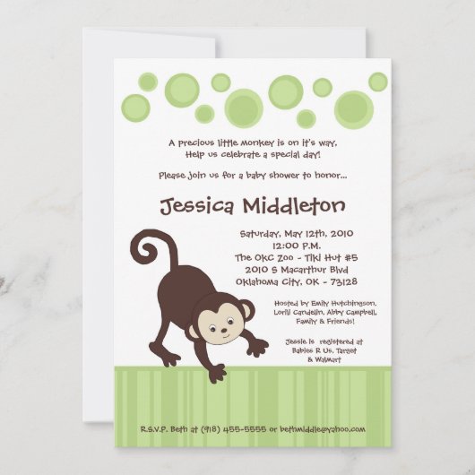 5x7 Neutra Pop Monkey Dance Baby shower Invitation (Devant)