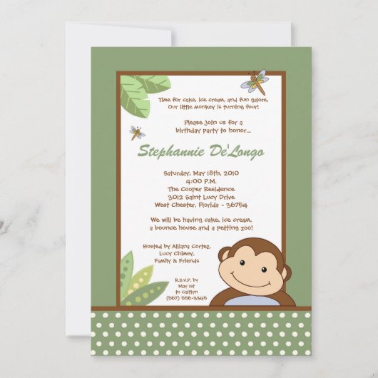 5x7 Neutral Papgayo Singe Invitation Anniversaire (Devant)
