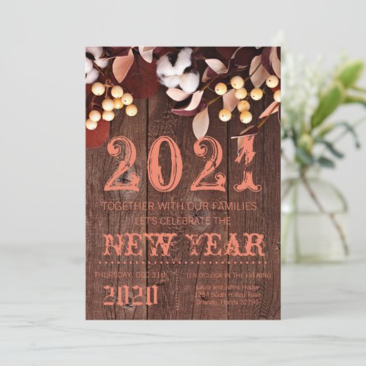 5x7 New Years Eve Uitnodiging Katoen Tak op Dar (Staand voorkant)