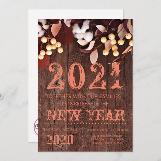 5x7 New Years Eve Uitnodiging Katoen Tak op Dar (Voorkant / Achterkant)