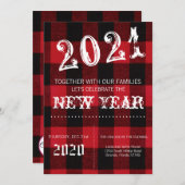 5x7 New Years Eve uitnodiging Red Buffalo Plaid (Voorkant / Achterkant)