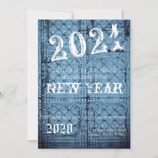 5x7 New Years Eve Uitnodiging Rustiek Tin Panel CE (Voorkant)