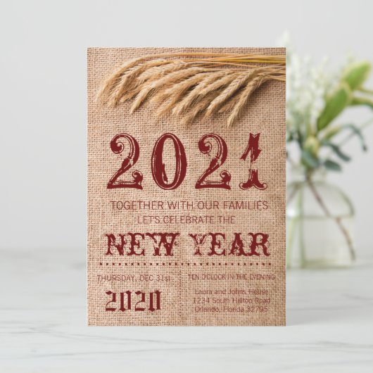 5x7 New Years Eve Uitnodiging Tarwe op Burlap Sack (Staand voorkant)