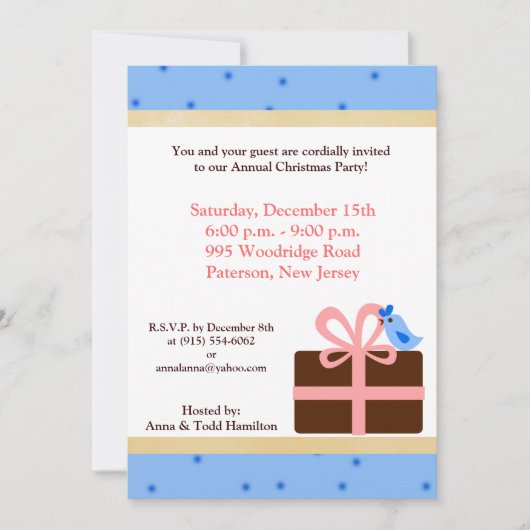 5x7 Noël présent Invitation d'oiseaux bleus (Devant)