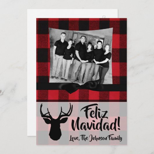 5x7 Noël XMAS Carte photo de cerf rouge noir (Devant / Derrière)