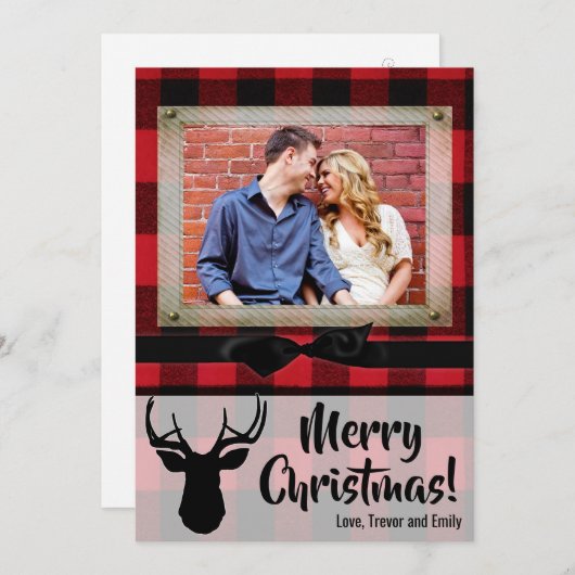 5x7 Noël XMAS Carte photo de cerf rouge noir plaqu (Devant / Derrière)