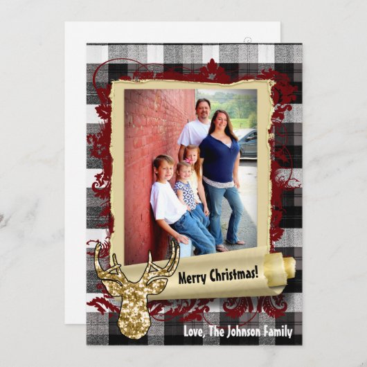 5x7 Noël XMAS Carte photo de cerfs paniqués noirs (Devant / Derrière)