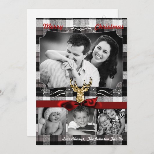 5x7 Noël XMAS Carte photo de cerfs paniqués noirs (Devant / Derrière)