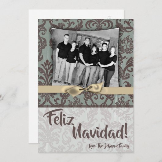 5x7 Noël XMAS Carte photo en tissu Damas bleu (Devant / Derrière)