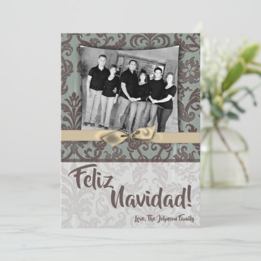 5x7 Noël XMAS Carte photo en tissu Damas bleu (Debout devant)