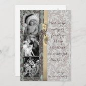 5x7 Noël XMAS Carte photo en tissu Damas bleu (Devant / Derrière)