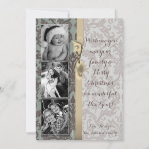 5x7 Noël XMAS Carte photo en tissu Damas bleu