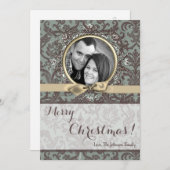 5x7 Noël XMAS Carte photo en tissu Damas bleu (Devant / Derrière)