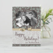 5x7 Noël XMAS Carte photo en tissu Damas bleu (Debout devant)