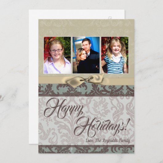 5x7 Noël XMAS Carte photo en tissu Damas bleu (Devant / Derrière)