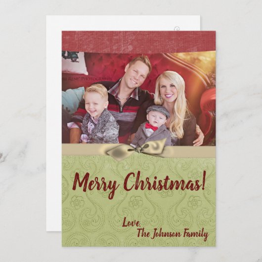 5x7 Noël XMAS Carte photo en tissu rayé vert XMAS (Devant / Derrière)