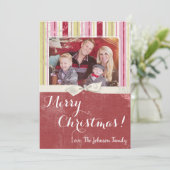 5x7 Noël XMAS Carte photo en tissu rayé vert XMAS (Debout devant)