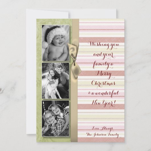 5x7 Noël XMAS Carte photo en tissu rayé vert XMAS (Devant)