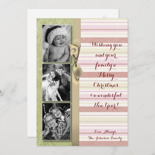 5x7 Noël XMAS Carte photo en tissu rayé vert XMAS (Devant / Derrière)