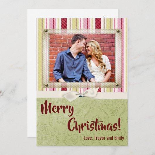 5x7 Noël XMAS Carte photo en tissu rayé vert XMAS (Devant / Derrière)